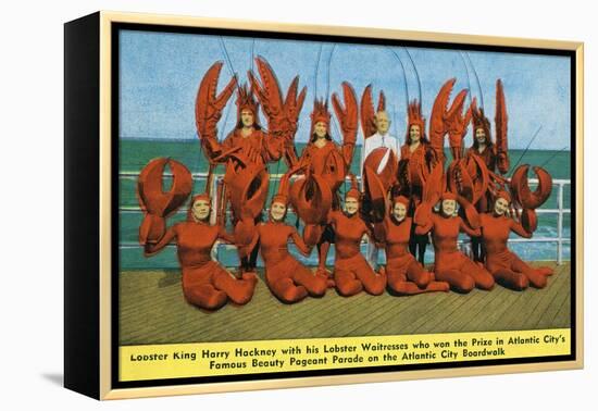 Atlantic City, New Jersey - Lobster King Harry Hackney with Lady Lobsters-Lantern Press-Framed Stretched Canvas