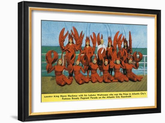 Atlantic City, New Jersey - Lobster King Harry Hackney with Lady Lobsters-Lantern Press-Framed Art Print