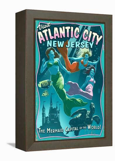 Atlantic City, New Jersey - Mermaids Vintage Sign-Lantern Press-Framed Stretched Canvas