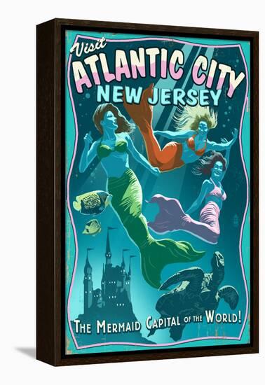 Atlantic City, New Jersey - Mermaids Vintage Sign-Lantern Press-Framed Stretched Canvas