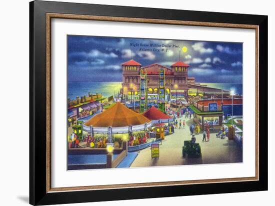 Atlantic City, New Jersey - Million Dollar Pier at Night-Lantern Press-Framed Art Print