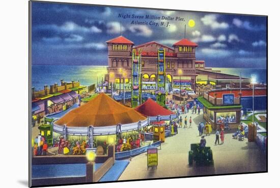 Atlantic City, New Jersey - Million Dollar Pier at Night-Lantern Press-Mounted Art Print