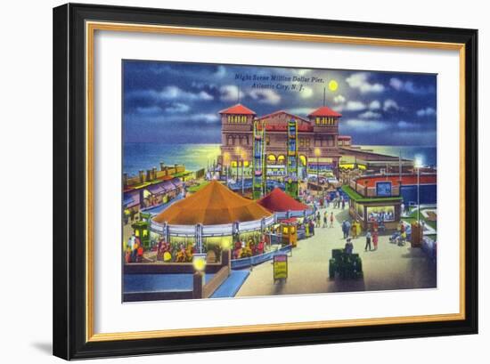 Atlantic City, New Jersey - Million Dollar Pier at Night-Lantern Press-Framed Art Print