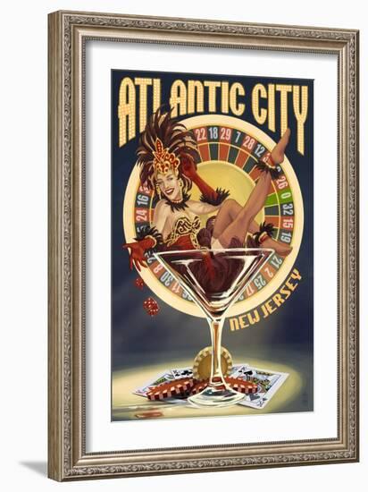 Atlantic City, New Jersey - Pinup Showgirl-Lantern Press-Framed Art Print