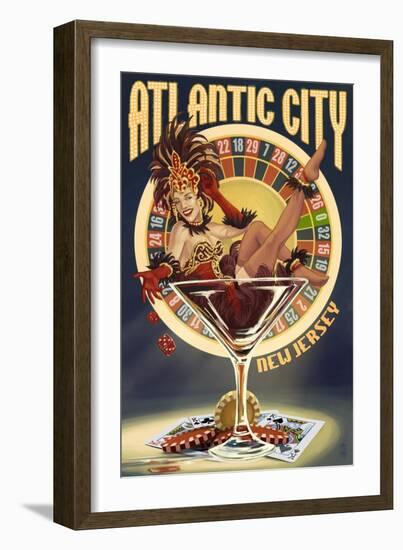 Atlantic City, New Jersey - Pinup Showgirl-Lantern Press-Framed Art Print