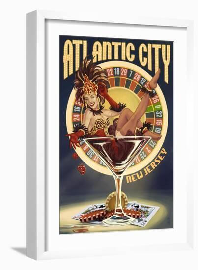 Atlantic City, New Jersey - Pinup Showgirl-Lantern Press-Framed Art Print