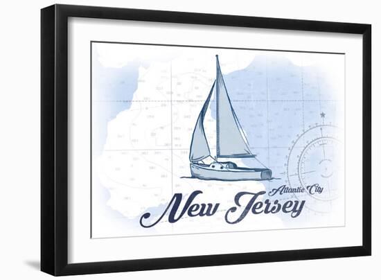 Atlantic City, New Jersey - Sailboat - Blue - Coastal Icon-Lantern Press-Framed Art Print