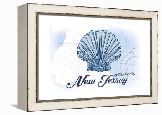 Atlantic City, New Jersey - Scallop Shell - Blue - Coastal Icon-Lantern Press-Framed Stretched Canvas