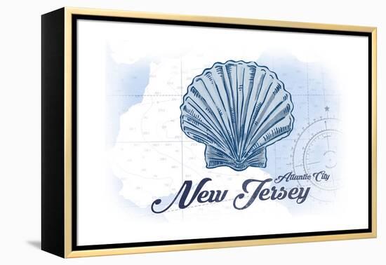 Atlantic City, New Jersey - Scallop Shell - Blue - Coastal Icon-Lantern Press-Framed Stretched Canvas