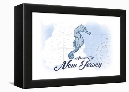 Atlantic City, New Jersey - Seahorse - Blue - Coastal Icon-Lantern Press-Framed Stretched Canvas