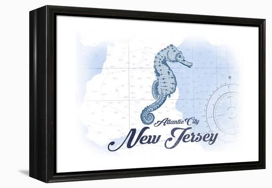 Atlantic City, New Jersey - Seahorse - Blue - Coastal Icon-Lantern Press-Framed Stretched Canvas
