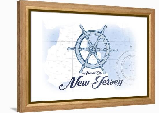 Atlantic City, New Jersey - Ship Wheel - Blue - Coastal Icon-Lantern Press-Framed Stretched Canvas