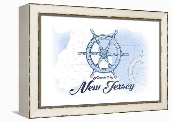 Atlantic City, New Jersey - Ship Wheel - Blue - Coastal Icon-Lantern Press-Framed Stretched Canvas