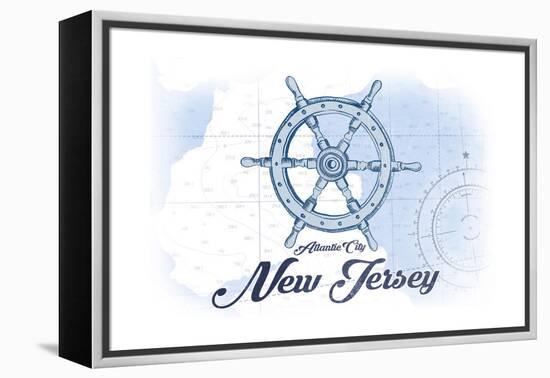 Atlantic City, New Jersey - Ship Wheel - Blue - Coastal Icon-Lantern Press-Framed Stretched Canvas