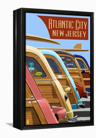 Atlantic City, New Jersey - Woodies Lined Up-Lantern Press-Framed Stretched Canvas