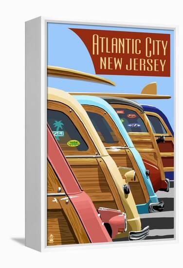 Atlantic City, New Jersey - Woodies Lined Up-Lantern Press-Framed Stretched Canvas