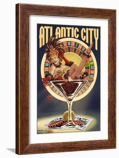 Atlantic City - Pinup Showgirl-Lantern Press-Framed Art Print