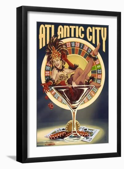 Atlantic City - Pinup Showgirl-Lantern Press-Framed Art Print