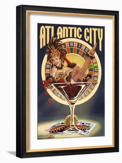 Atlantic City - Pinup Showgirl-Lantern Press-Framed Art Print