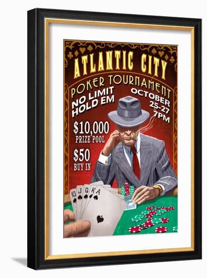 Atlantic City - Poker Tournament Vintage Sign-Lantern Press-Framed Premium Giclee Print