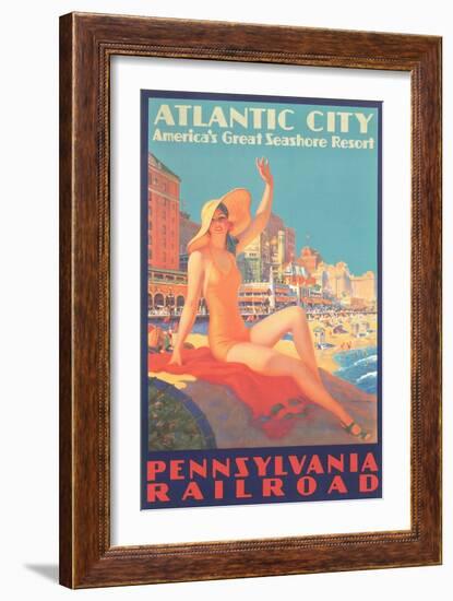 Atlantic City Travel Poster-null-Framed Premium Giclee Print