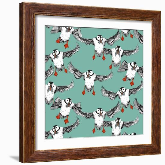 Atlantic Puffins Mint-Sharon Turner-Framed Art Print