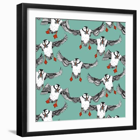 Atlantic Puffins Mint-Sharon Turner-Framed Art Print