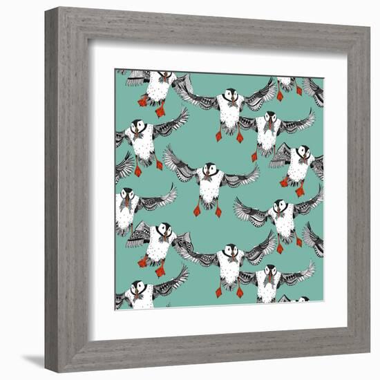 Atlantic Puffins Mint-Sharon Turner-Framed Art Print