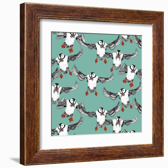 Atlantic Puffins Mint-Sharon Turner-Framed Art Print