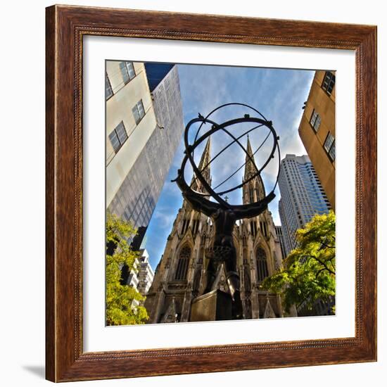 Atlas Sculpture and St. Patrick's Cathedral, Manhattan, New York-Sabine Jacobs-Framed Photographic Print