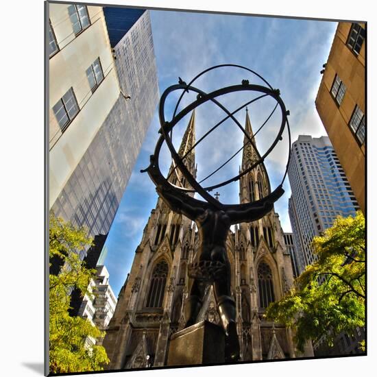Atlas Sculpture and St. Patrick's Cathedral, Manhattan, New York-Sabine Jacobs-Mounted Photographic Print