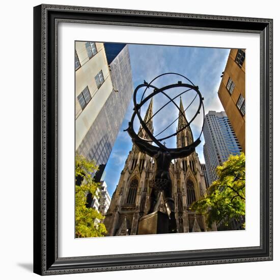 Atlas Sculpture and St. Patrick's Cathedral, Manhattan, New York-Sabine Jacobs-Framed Photographic Print