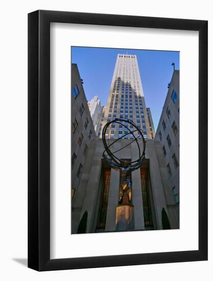 Atlas Statue holding the world at Rockefeller Center, New York City, New York-null-Framed Photographic Print