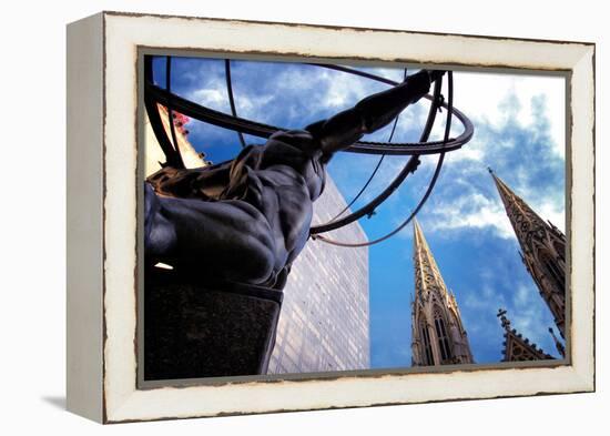 Atlas Staue and St. Patrick's Cathedral, Manhattan, New York Cit-Sabine Jacobs-Framed Premier Image Canvas