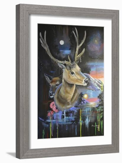 Atmosperic Deers-Sue Clyne-Framed Giclee Print