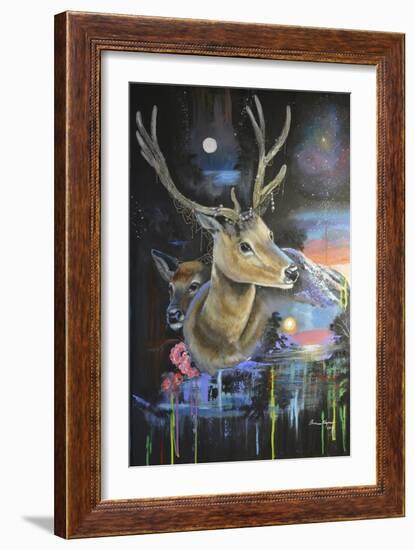 Atmosperic Deers-Sue Clyne-Framed Giclee Print