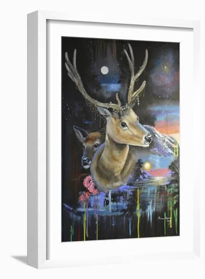 Atmosperic Deers-Sue Clyne-Framed Giclee Print