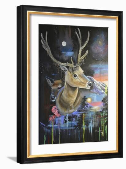 Atmosperic Deers-Sue Clyne-Framed Giclee Print