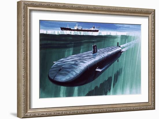 Atomic Submarine under the Ice-English School-Framed Giclee Print