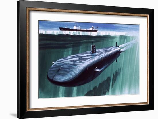 Atomic Submarine under the Ice-English School-Framed Giclee Print