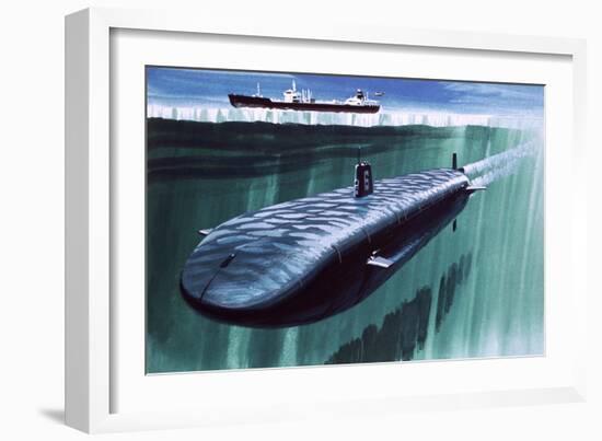 Atomic Submarine under the Ice-English School-Framed Giclee Print