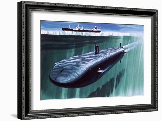 Atomic Submarine under the Ice-English School-Framed Giclee Print