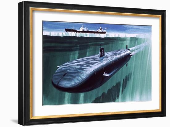 Atomic Submarine under the Ice-English School-Framed Giclee Print