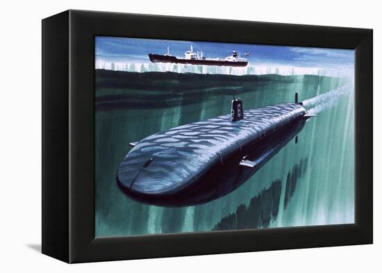 Atomic Submarine under the Ice-English School-Framed Premier Image Canvas