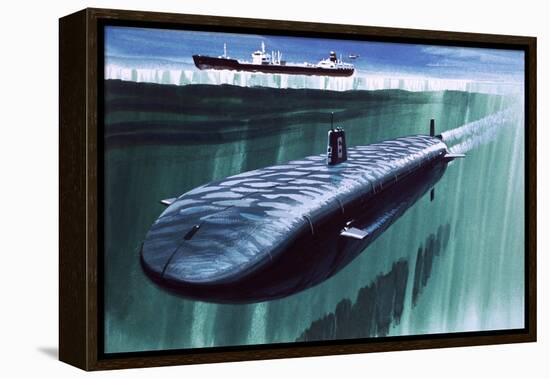 Atomic Submarine under the Ice-English School-Framed Premier Image Canvas