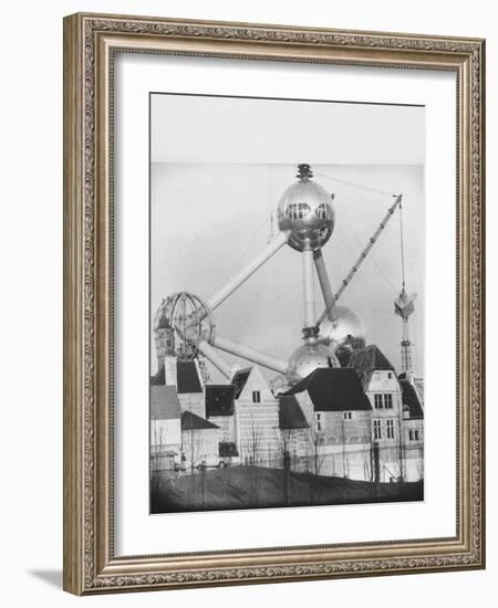 Atomium Towering over Belgian Folklore Exhibit at Brussels World's Fair-Michael Rougier-Framed Photographic Print