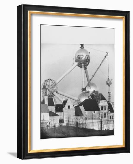 Atomium Towering over Belgian Folklore Exhibit at Brussels World's Fair-Michael Rougier-Framed Photographic Print