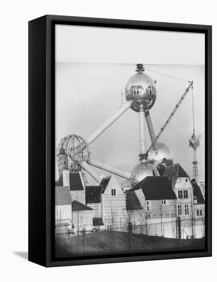 Atomium Towering over Belgian Folklore Exhibit at Brussels World's Fair-Michael Rougier-Framed Premier Image Canvas