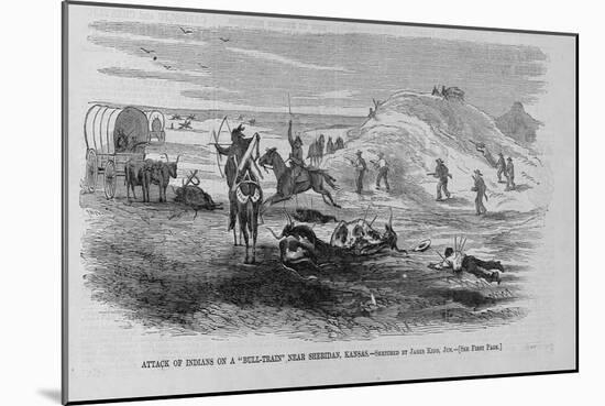 Attack of Indians on a Bull-Train near Sheridan, Kansas. Sketched by James Kidd, Jun. See First-null-Mounted Giclee Print