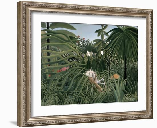 Attack of Jaguar, c.1910-Henri Rousseau-Framed Giclee Print